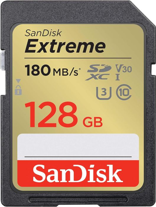 כרטיס זיכרון למצלמה SanDisk 128GB Extreme SDHC UHS-I Memory Card for DSLR and Mirrorless Cameras