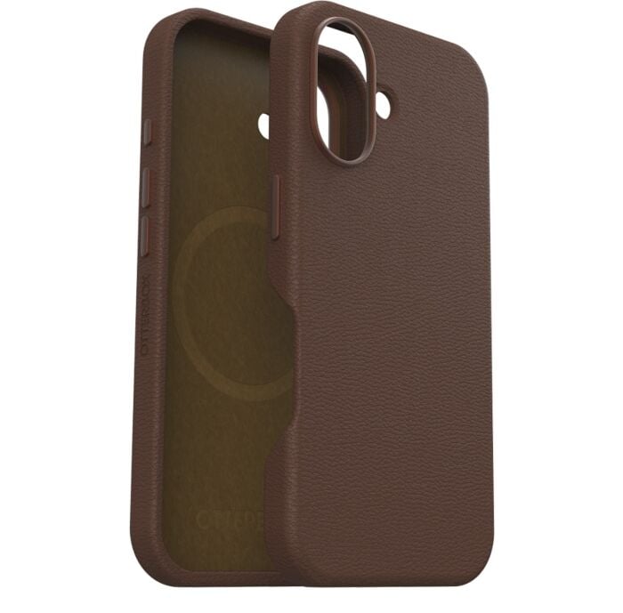 כיסוי דמוי עור חום MagSafe לאייפון 16, OtterBox Brown Symmetry Cactus Leather MagSafe Case for iPhone 16