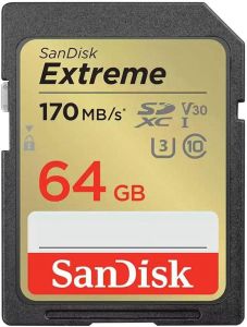 כרטיס זיכרון למצלמה SanDisk 64GB Extreme SDHC UHS-I Memory Card for DSLR and Mirrorless Cameras